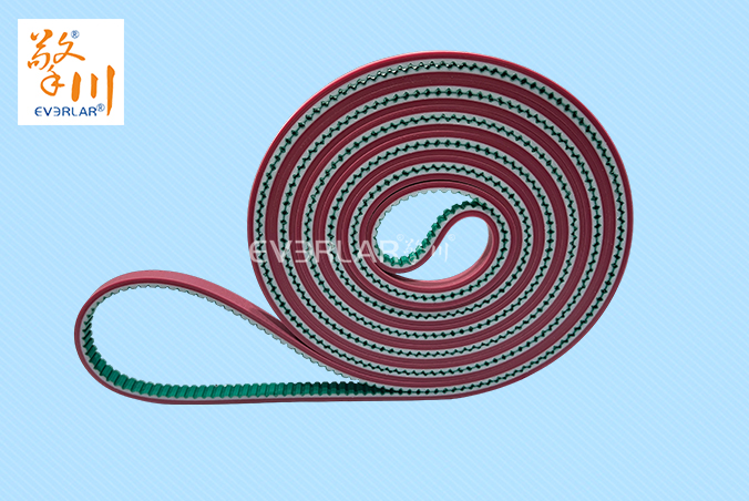 PU同步帶加綠布紅膠耐油耐磨食品行業(yè)自動化生產(chǎn)線聚氨酯傳動帶