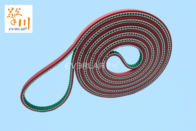 PU同步帶加綠布紅膠耐油耐磨食品行業(yè)自動化生產(chǎn)線聚氨酯傳動帶